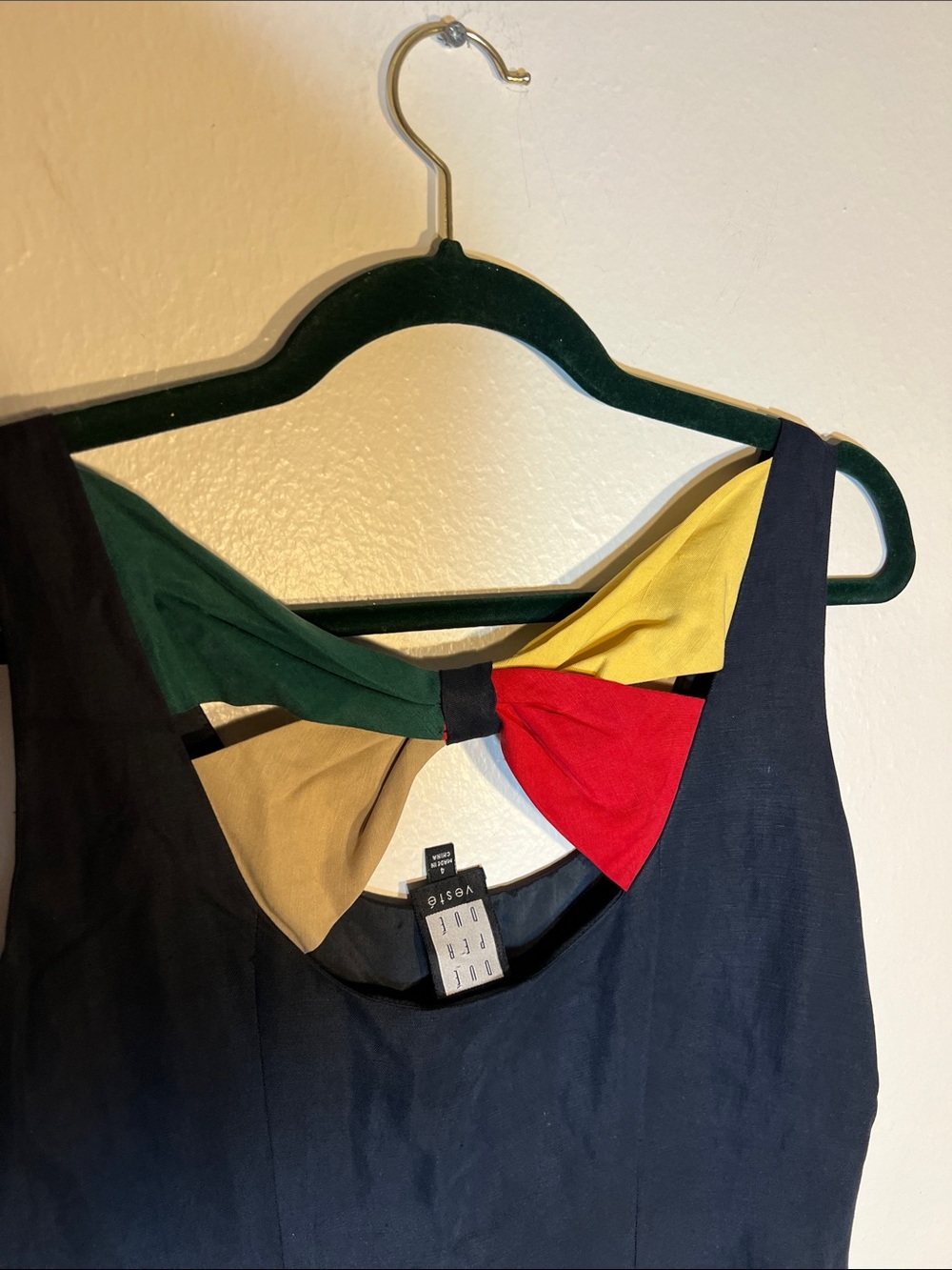 Vintage Oue Per Our Veste Navy Midi Dress with Multicolor Back Detail Size 4 S - Picture 4 of 6